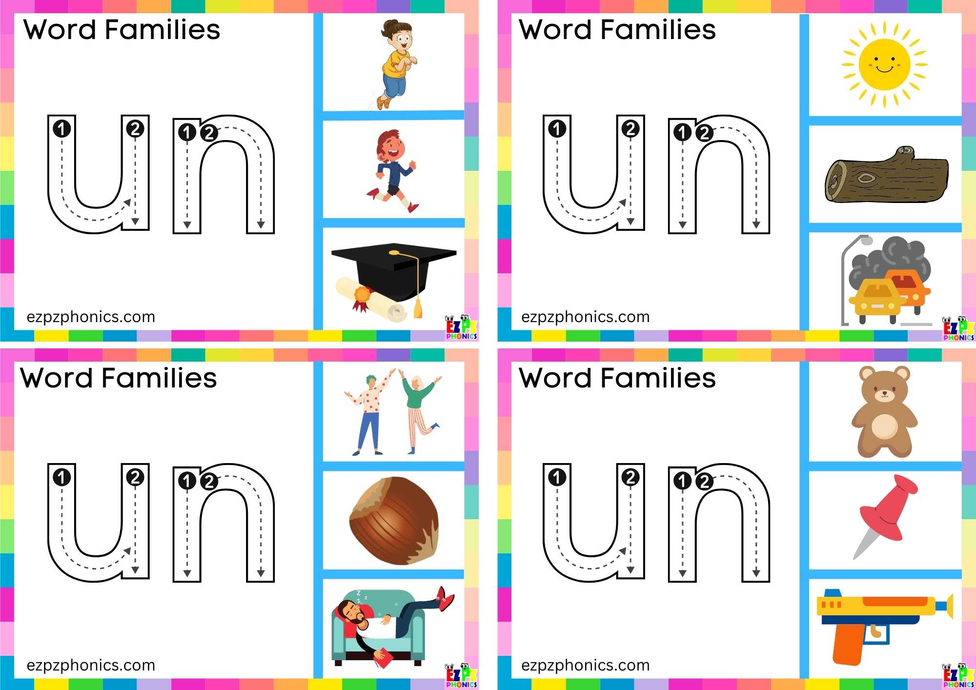 Trace the letters and clip the image Word Family un Includes 7 cards